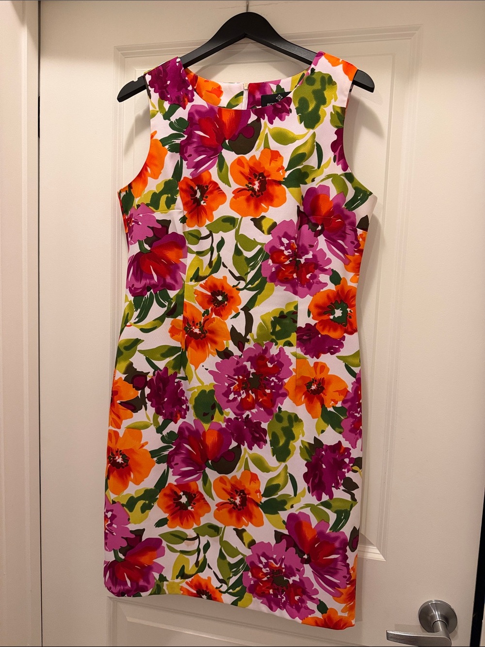 Ronni Nicole White Midi Dress with Orange & Fuchsia Floral Print